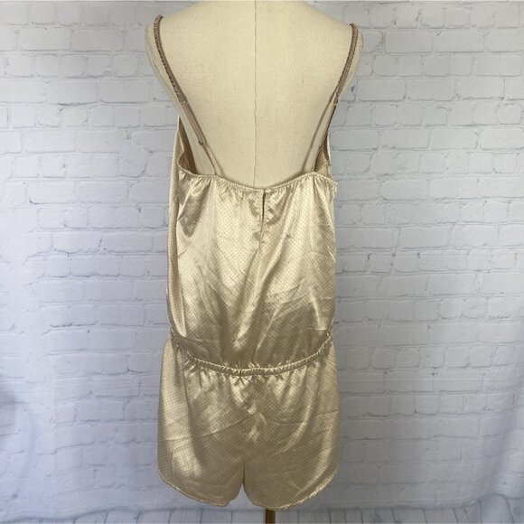 ⭐ 3/$15 Jennifer Lopez Y2K L Tan Polka Dot Satin Drawstring Romper Rhinestones - Picture 6 of 8